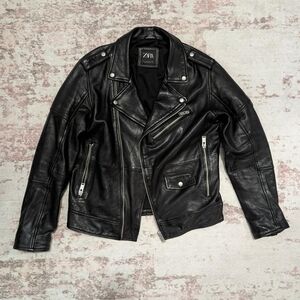 Zara Men's Classic Real Leather Black Biker Jacket